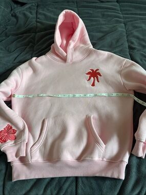 Pink Palm Graphic Hoodie with Front Pocket like new!